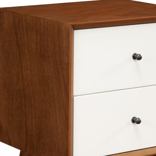 Brown and White Century Modern Wood 2 Drawer Nightstand Online now