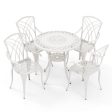 5 Piece Patio Bistro Table Chair Set with Umbrella Hole and Aluminum Frame-White Online now