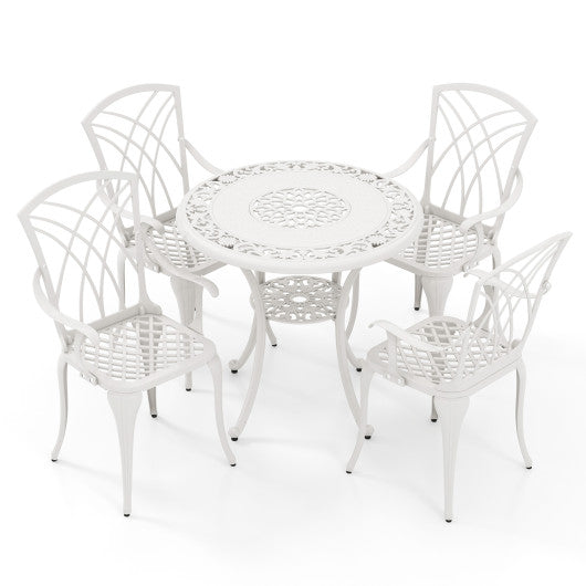 5 Piece Patio Bistro Table Chair Set with Umbrella Hole and Aluminum Frame-White Online now