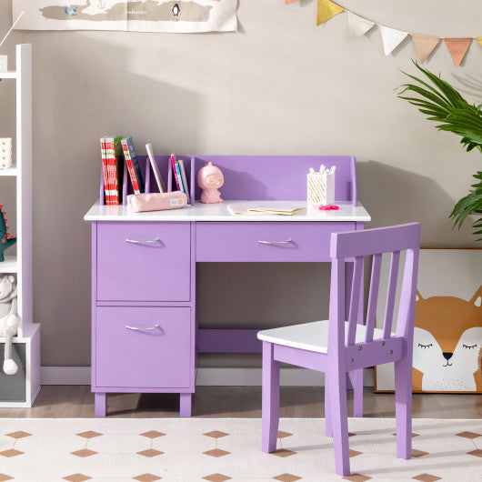 Kids Wooden Writing Furniture Set with Drawer and Storage Cabinet-Purple Cheap