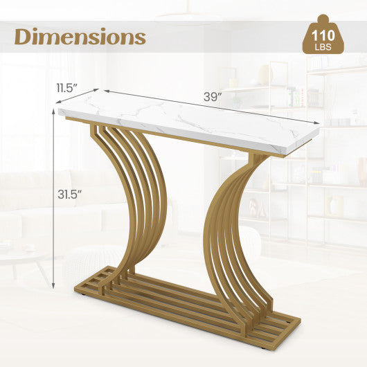 39-Inch Gold Entryway Table Modern Console Table with Faux Marble Tabletop-Golden Online Hot Sale