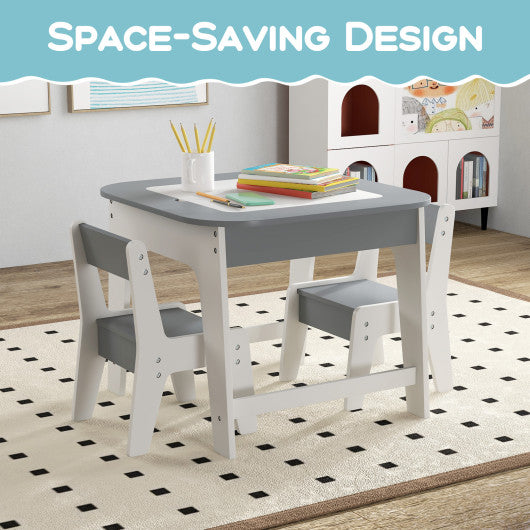 Kid s Table and Chairs Set with Double-sized Tabletop-Gray Discount