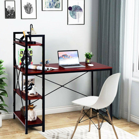 47.5 Inch Writing Study Computer Desk with 4-Tier Shelves-Rustic brown Online Hot Sale