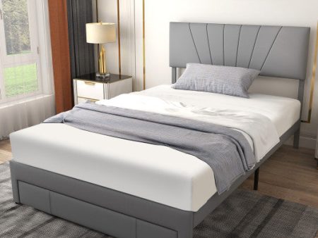 Full Queen Size Upholstered Bed Frame with Drawer and Adjustable Headboard-Full Size For Discount