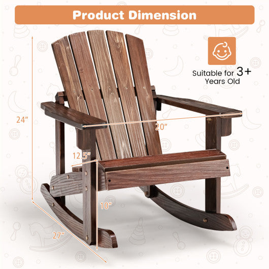 Outdoor Wooden Kid Adirondack Rocking Chair with Slatted Seat-Coffee Online