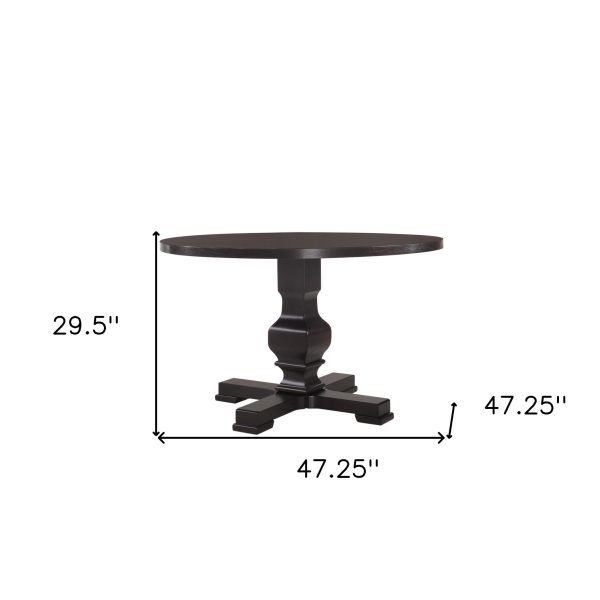 47  Black Rounded Solid Wood Pedestal Base Dining Table For Discount