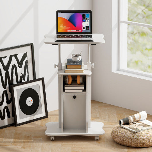 Adjustable Mobile Standing Desk Cart with Tilt Desktop and Cabinet-White Online Sale