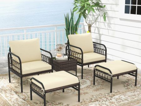 5 Piece Patio Conversation Set with Ottomans and Coffee Table Online