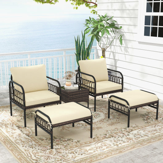 5 Piece Patio Conversation Set with Ottomans and Coffee Table Online