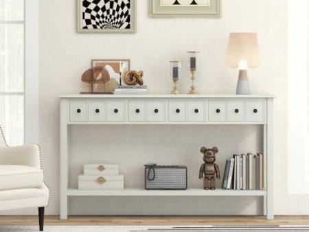 60 Inch Long Sofa Table with 4 Drawers and Open Shelf for Living Room-White Hot on Sale