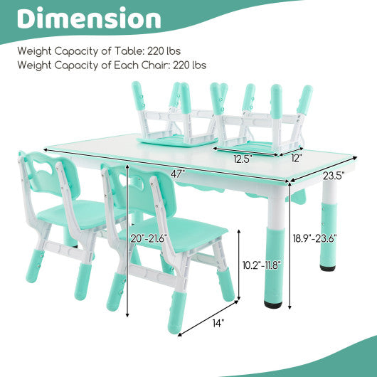 Kids Table and Chairs Set for 4 with Graffiti Desktop-Green Online