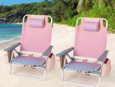 2 Pieces Folding Backpack Beach Chair with Pillow-Pink Online Hot Sale