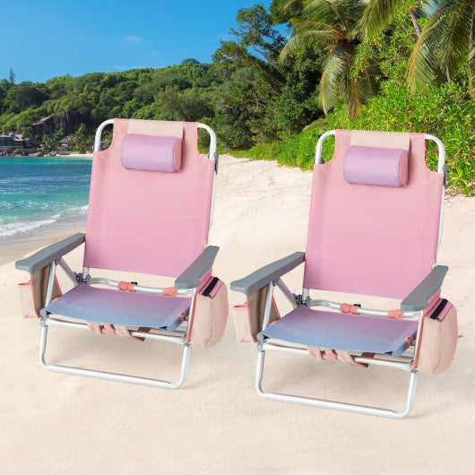 2 Pieces Folding Backpack Beach Chair with Pillow-Pink Online Hot Sale