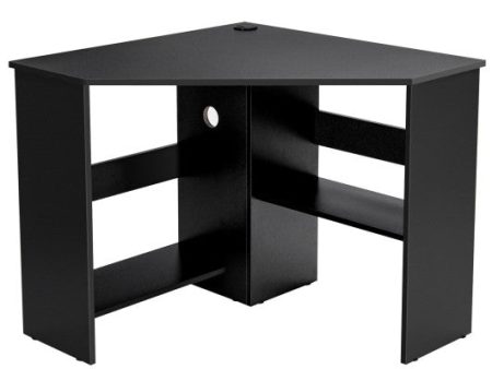 Corner Computer Desk Triangle Writing Workstation with Storage Shelf-Black Supply