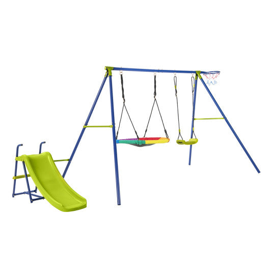 4-in-1 Heavy-Duty Metal Playset with Slide and Basketball Hoop Online Hot Sale