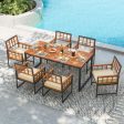 7 Pieces Patio Acacia Wood Dining Set with Soft Cushions and Umbrella Hole-Natural Online Sale