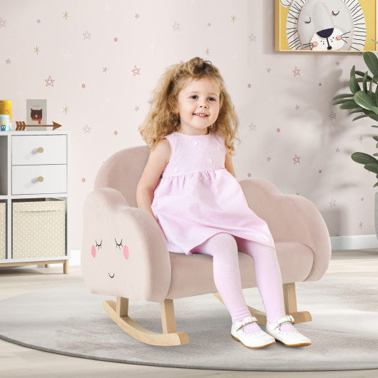 Upholstered Toddler Rocker with Solid Wood Legs and Non-slip Foot Pads-Pink Discount