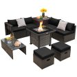 Outdoor 9 Pieces Patio Furniture Set with 50 000 BTU Propane Fire Pit Table-Black Online