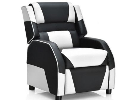 Kids Youth PU Leather Gaming Sofa Recliner with Headrest and Footrest-White Discount