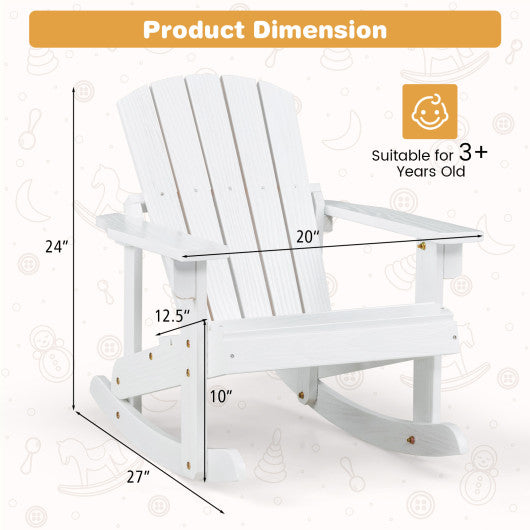 Outdoor Wooden Kid Adirondack Rocking Chair with Slatted Seat-White For Sale