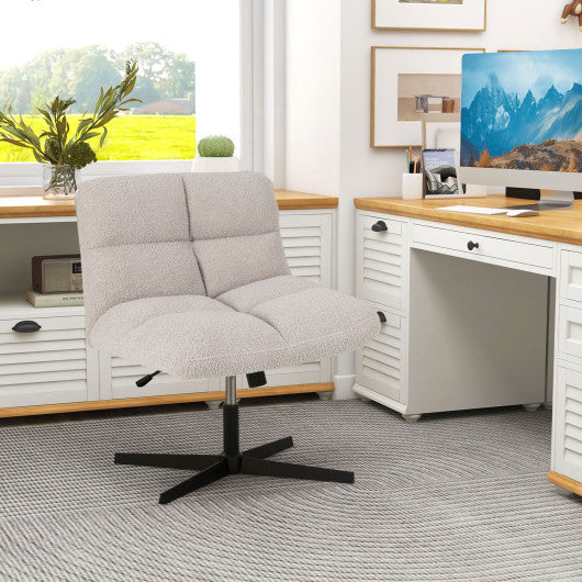 Office Armless Chair Cross Legged with Imitation Lamb Fleece and Adjustable Height-Gray Online Hot Sale