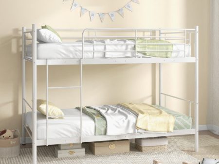 Metal Bunk Bed with Ladder and Full-length Guardrails-White Online