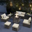 Outdoor 9 Pieces Patio Furniture Set with 50 000 BTU Propane Fire Pit Table-Off White Online