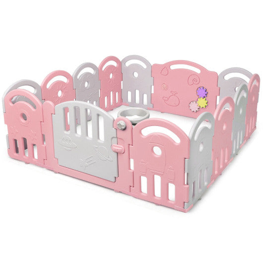 14-Panel Baby Playpen with Music Box & Basketball Hoop-Pink For Discount