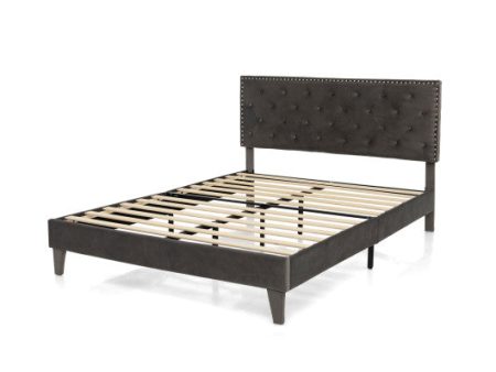 Full Queen Size Upholstered Platform Bed with Tufted Headboard-Queen Size Discount