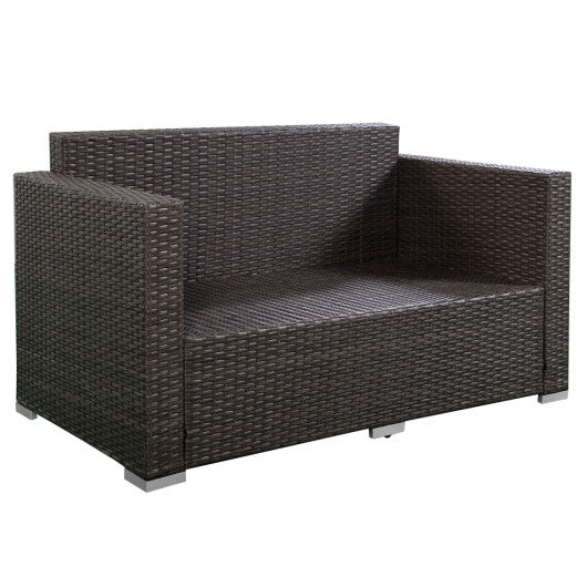 4 Pieces Brown Wicker Rattan Sofa Furniture Set Patio Garden Lawn Cushioned Seat Online Sale