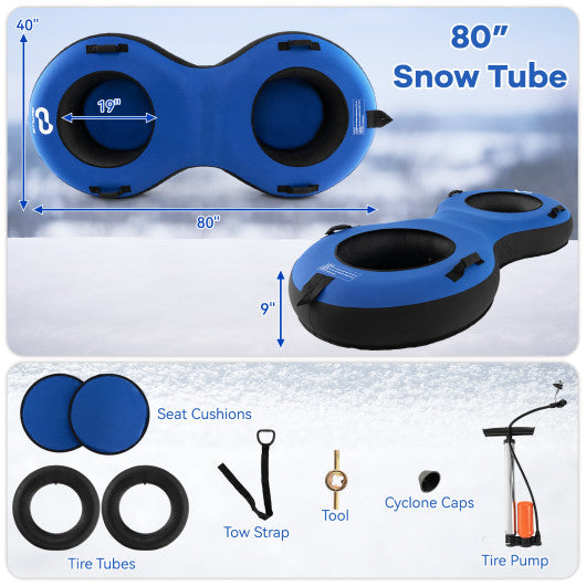 80 Inch 2-Person Inflatable Snow Sled for Kids and Adults-Blue on Sale