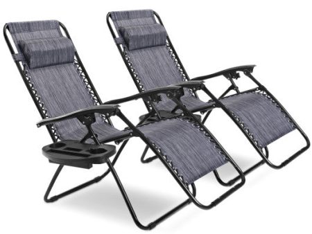 2 Pieces Folding Lounge Chair with Zero Gravity-Gray Online Sale