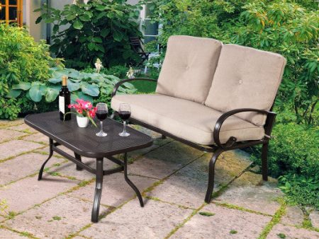 2 Pieces Patio Outdoor Cushioned Coffee Table Seat-Beige Supply