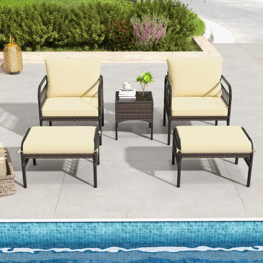 5 Piece Patio Conversation Set with Ottomans and Coffee Table Online