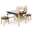 Kids Art Table and Chairs Set with Paper Roll and Storage Bins-Coffee Cheap