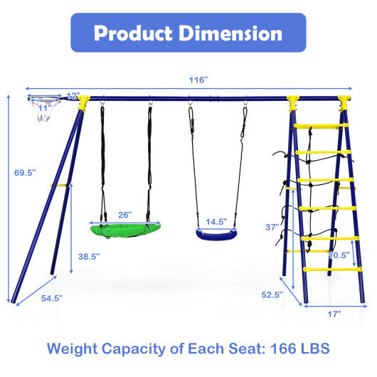 5-In-1 Outdoor Kids Swing Set with A-Shaped Metal Frame and Ground Stake For Cheap