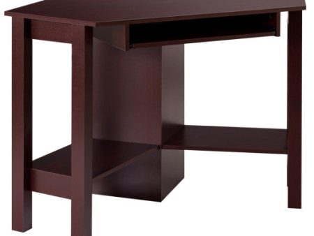 Wooden Study Computer Corner Desk with Drawer-Coffee on Sale