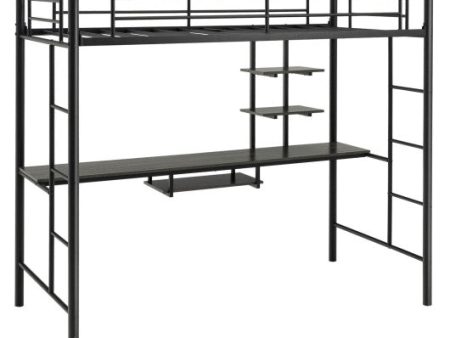 Twin Size Loft Bunk Bed with Desk Storage Shelf and Full Length Ladders-Black on Sale