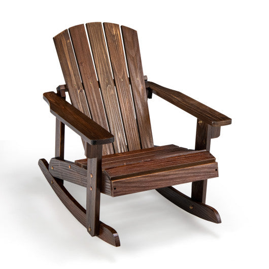 Outdoor Wooden Kid Adirondack Rocking Chair with Slatted Seat-Coffee Online