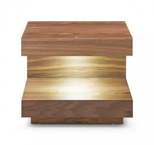 Contemporary LED Lit Walnut Nightstand with One Drawer Online