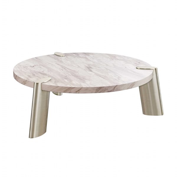 48  Gold And White Genuine Marble Round Coffee Table For Sale