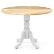 Wooden Dining Table with Round Tabletop and Curved Trestle Legs-Natural & White Hot on Sale