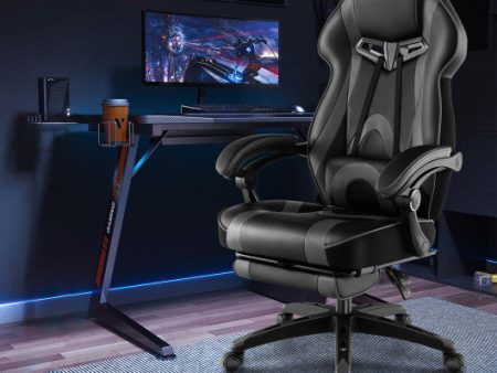 Gaming Chair Racing Style Swivel Chair with Footrest and Adjustable Lumbar Pillow-Gray Online now