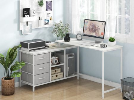 L-shaped Computer Desk with Power Outlet for Working Studying Gaming-White Sale