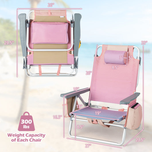 2 Pieces Folding Backpack Beach Chair with Pillow-Pink Online Hot Sale