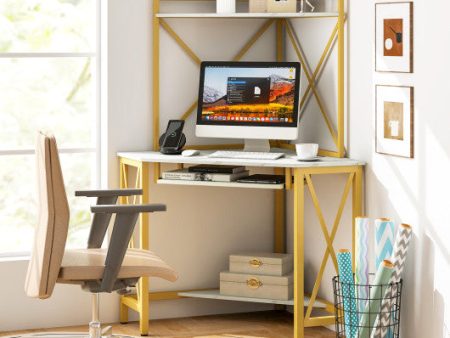 Space-Saving Corner Computer Desk with with Hutch and Keyboard Tray-White Cheap