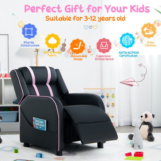 Kids Recliner Chair with Side Pockets and Footrest-Pink Supply