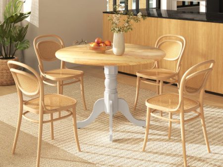 Wooden Dining Table with Round Tabletop and Curved Trestle Legs-Natural & White Hot on Sale