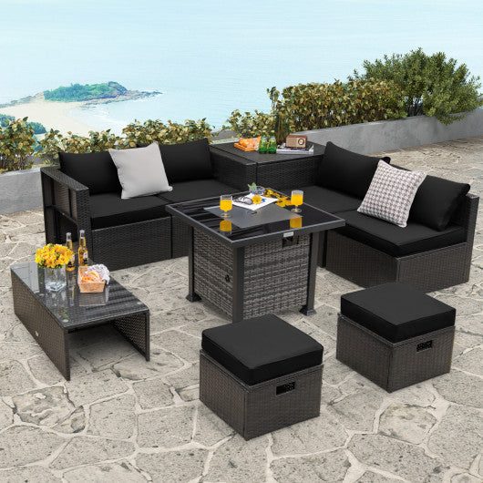 Outdoor 9 Pieces Patio Furniture Set with 50 000 BTU Propane Fire Pit Table-Black Online