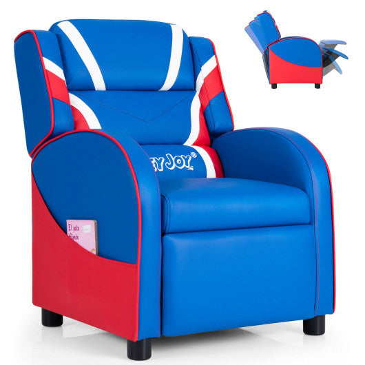 Kids Leather Recliner Chair with Side Pockets-Blue Fashion